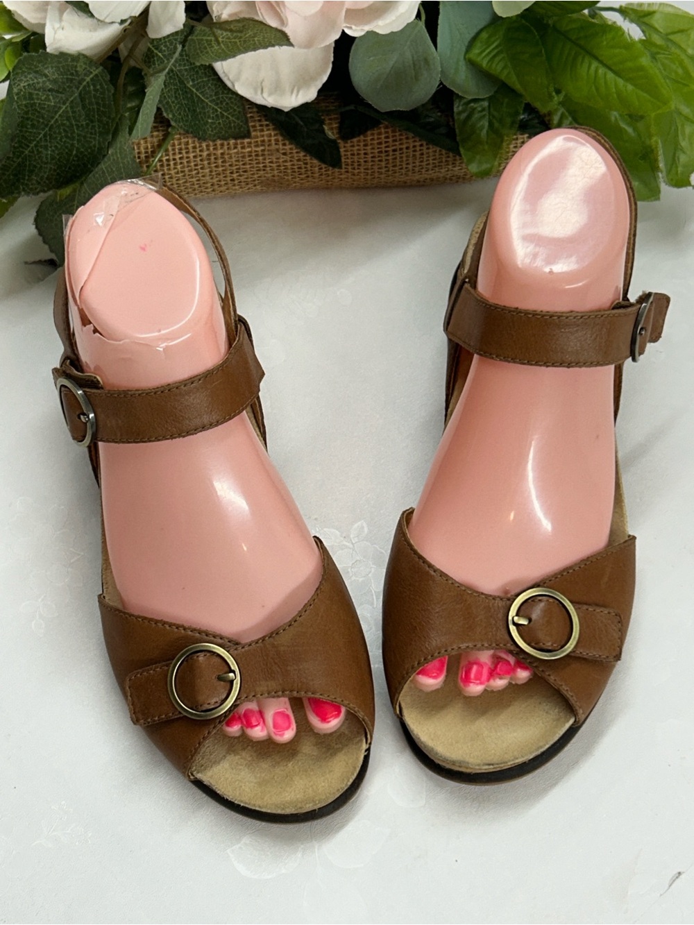 Comfort Buckle Women's Brown Open-Toe Sandals - Picture 2 of 5